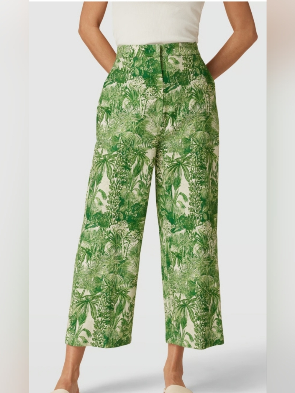 MaxMara Studio High-Rise Green Botanical Wide-Leg Pants